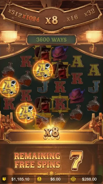 Wild Bounty Showdown Free Spins big win of 288 dollars at x8 multiplier with 7 free spins remaining