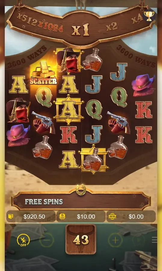 Wild Bounty Showdown base game - diamond reels in the 3-4-5-5-4-3 layout with a gold-bar Scatter symbol